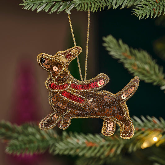 Embellished Sausage Dog Christmas Tree Decoration- 5 Inner Pack