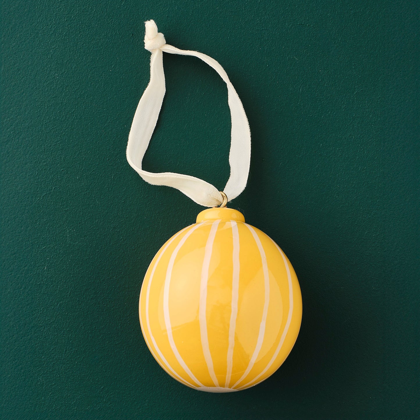 Yellow and White Striped Hand Painted Christmas Bauble- 5 Inner Pack