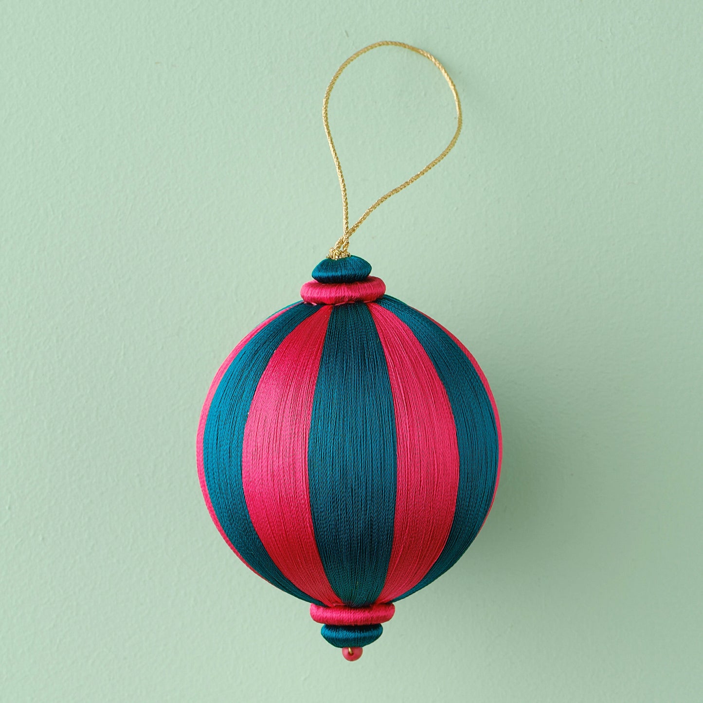 Pink and Turquoise Striped Satin Christmas Bauble- 5 Inner Pack