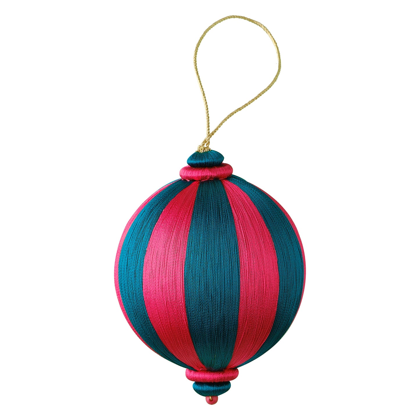 Pink and Turquoise Striped Satin Christmas Bauble- 5 Inner Pack