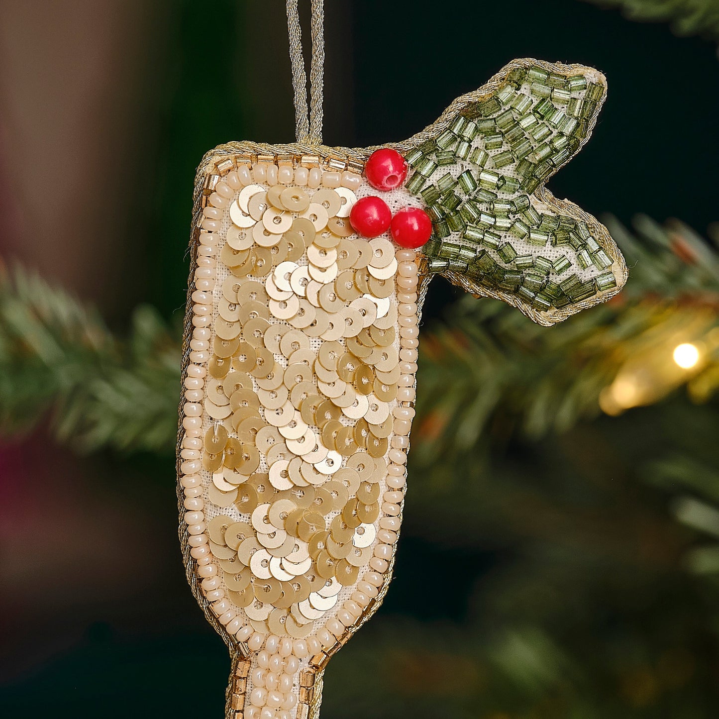 Embellished Gold Sparkling Wine Christmas Tree Decoration- 5 Inner Pack