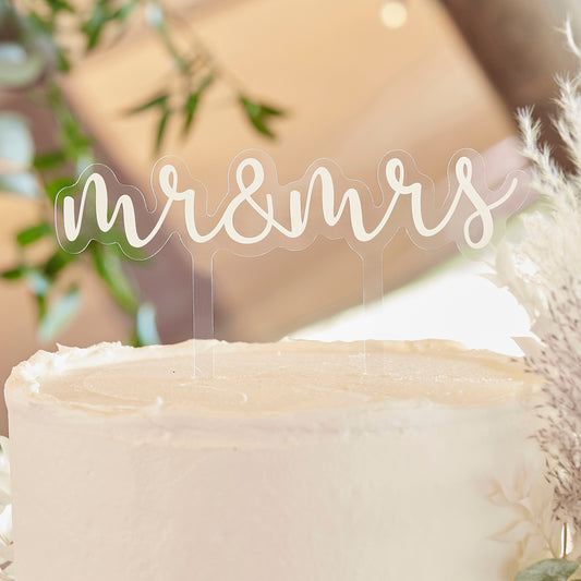 Mr & Mrs Acrylic Wedding Cake Topper- 5 Inner Pack