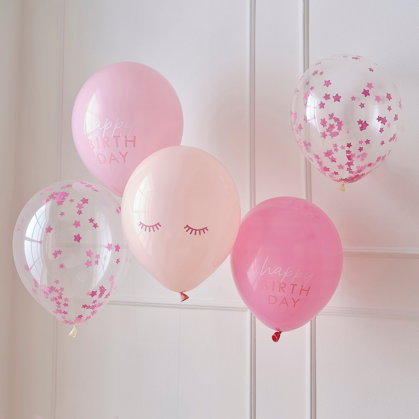 Pink Confetti Happy Birthday Balloons- 5 Inner Pack