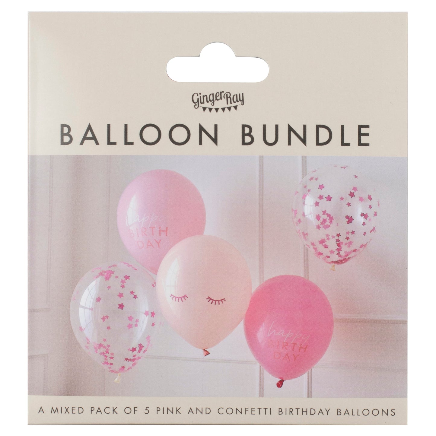 Pink Confetti Happy Birthday Balloons- 5 Inner Pack