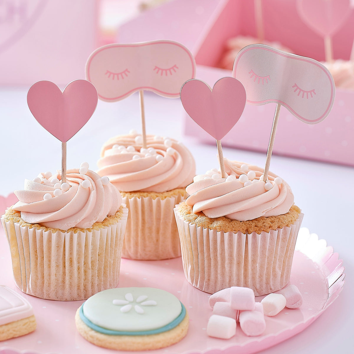 Pink Eye Mask & Heart Pamper Party Cupcake Toppers- 5 Inner Pack