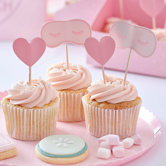 Pink Eye Mask & Heart Pamper Party Cupcake Toppers- 5 Inner Pack