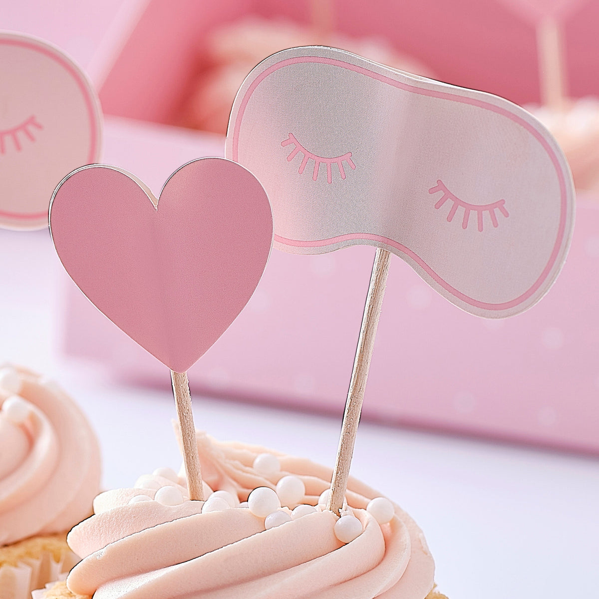 Pink Eye Mask & Heart Pamper Party Cupcake Toppers- 5 Inner Pack