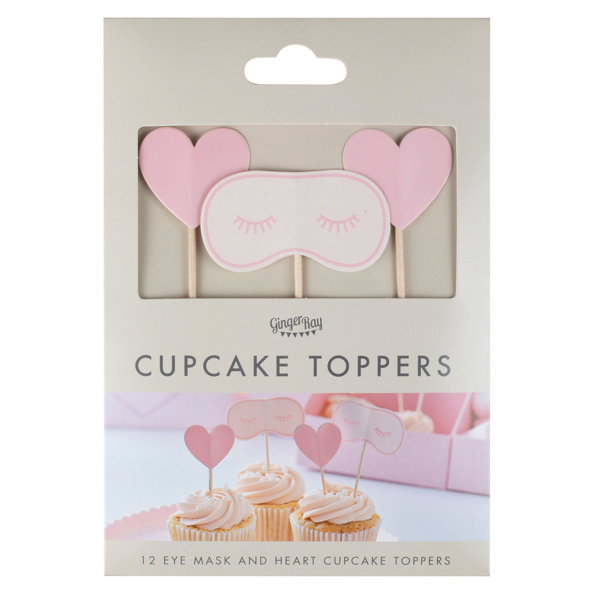 Pink Eye Mask & Heart Pamper Party Cupcake Toppers- 5 Inner Pack