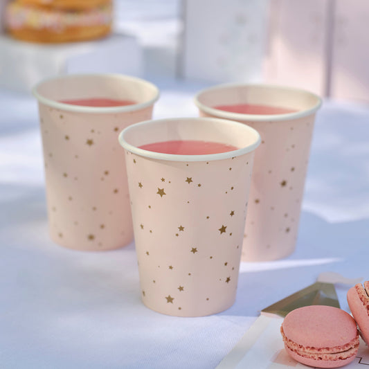 Pink and Gold Star Paper Party Cups- 5 Inner Pack
