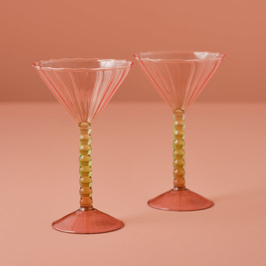 Pink and Green Coupe Cocktail Glasses- 1 Inner Pack