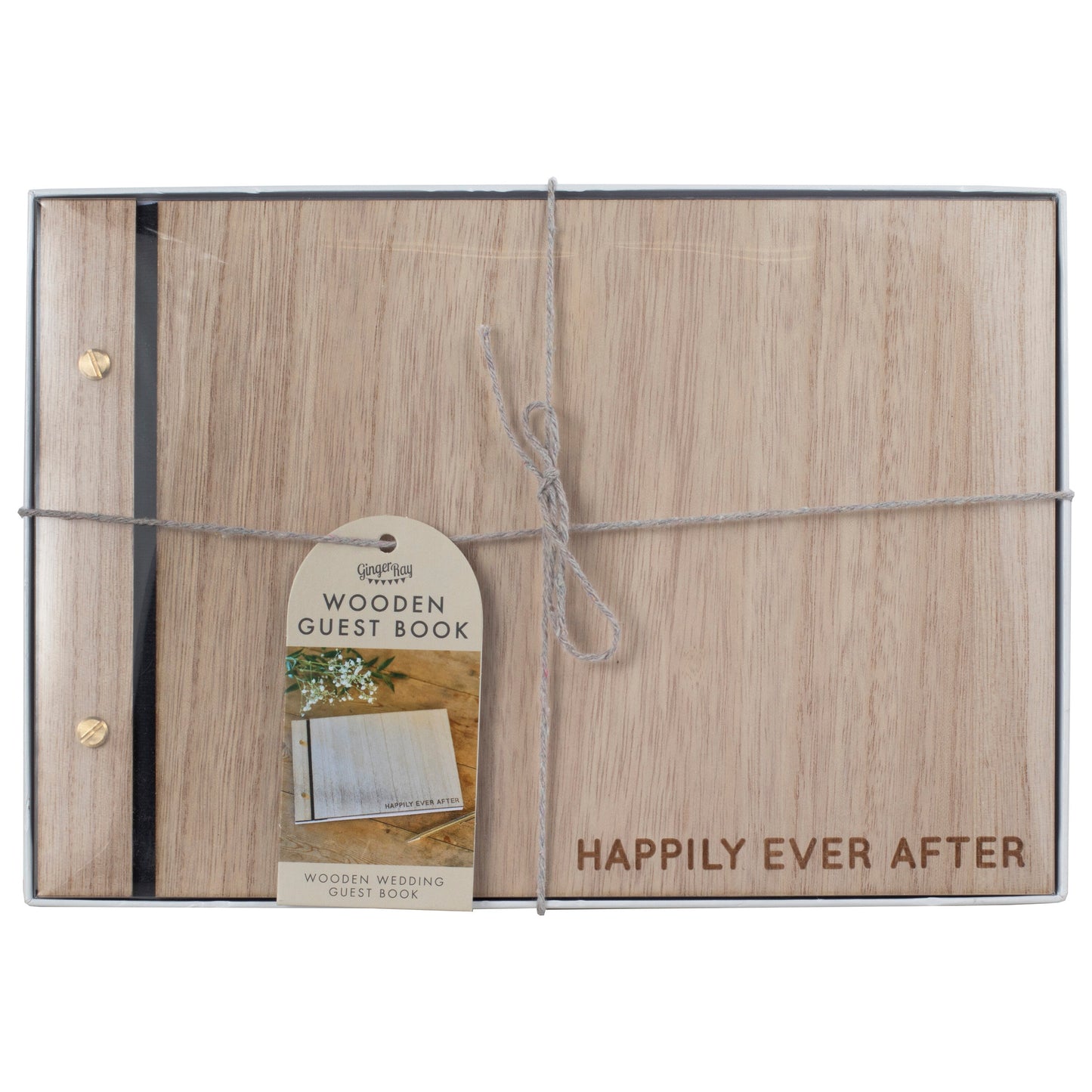 Wooden Happily Ever After Wedding Guest Book- 5 Inner Pack