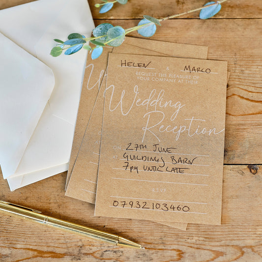 Kraft Evening Wedding Reception Invitations- 10 Inner Pack