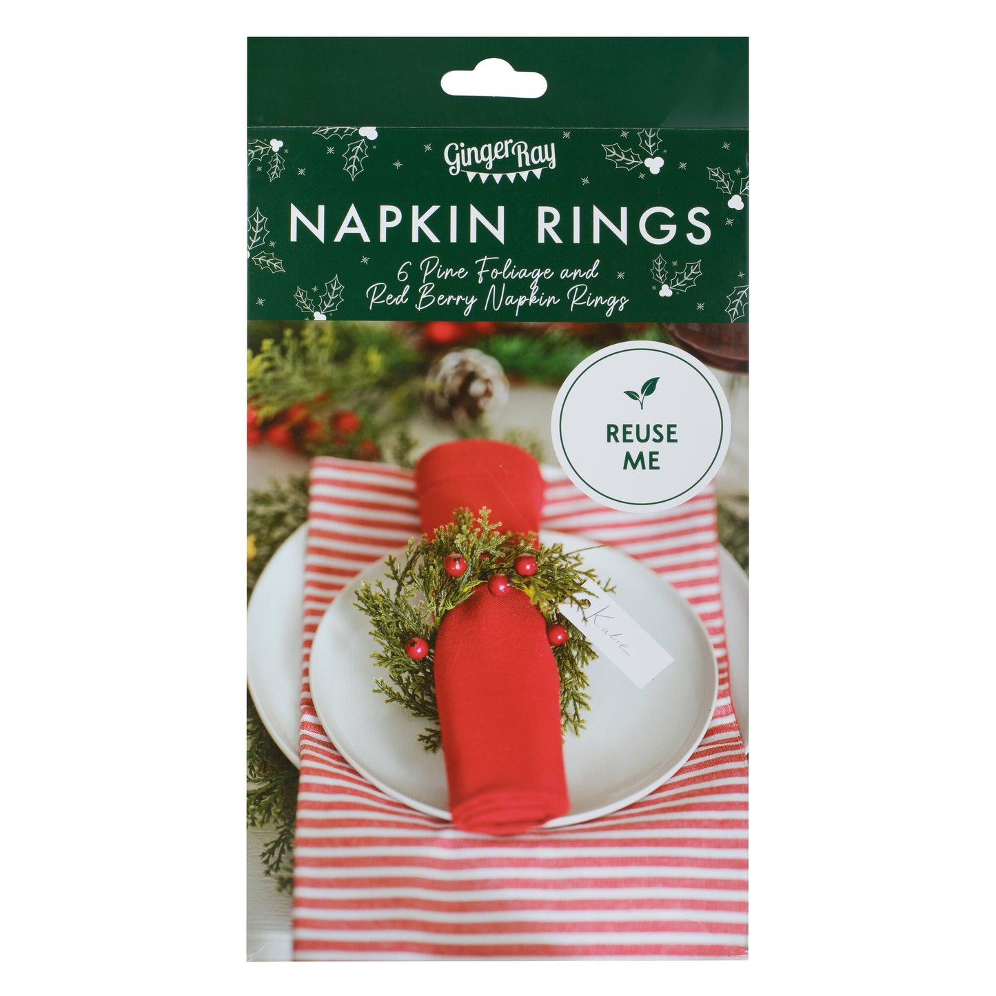 Foliage and Berry Christmas Napkin Rings- 5 Inner Pack