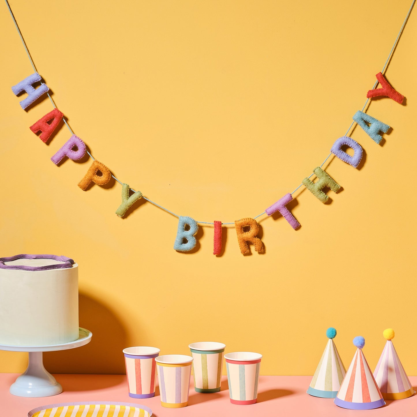 Multicoloured Felt 'Happy Birthday' Bunting- 5 Inner Pack