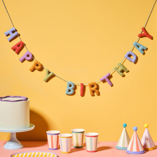 Multicoloured Felt 'Happy Birthday' Bunting- 5 Inner Pack