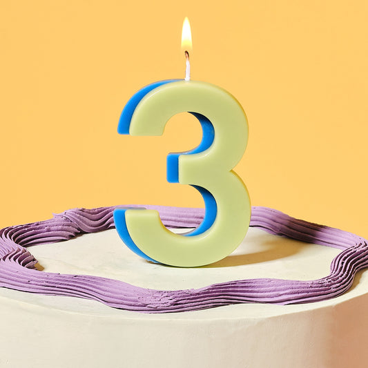 Green and Blue Number 3 Candle- 5 Inner Pack