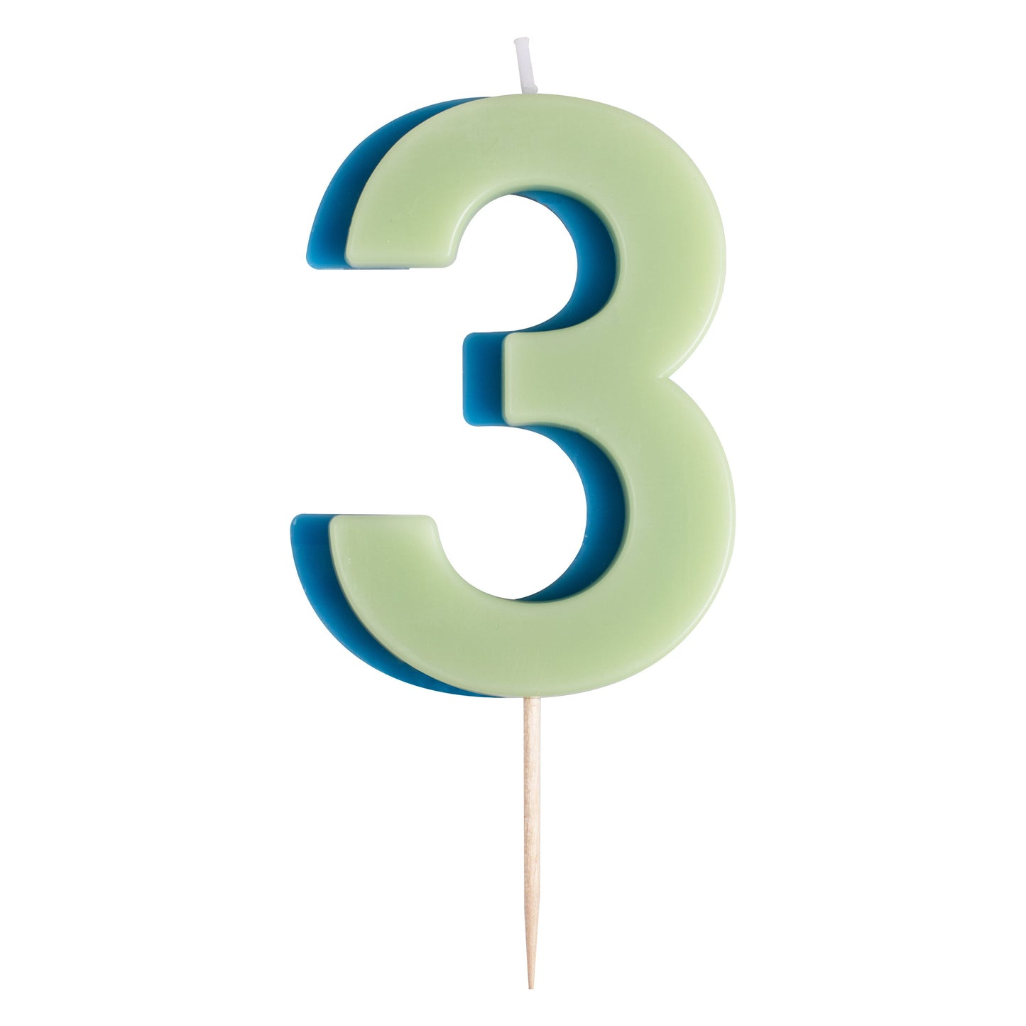 Green and Blue Number 3 Candle- 5 Inner Pack