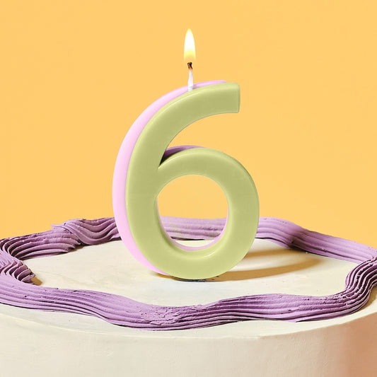 Green and Lilac Number 6 Candle- 5 Inner Pack