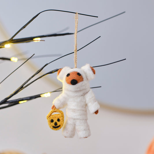 Felt Mummy Bear Hanging Halloween Tree Decoration- 5 Inner Pack
