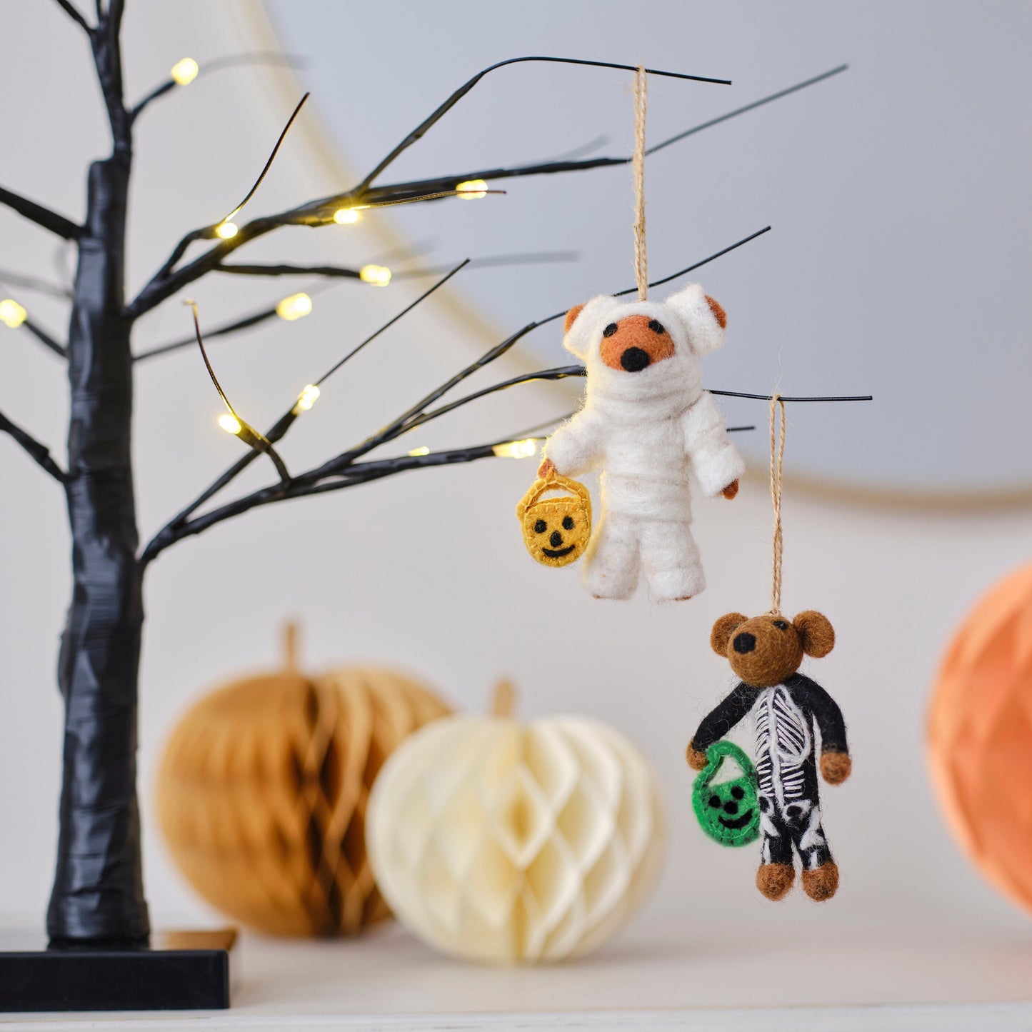 Felt Mummy Bear Hanging Halloween Tree Decoration- 5 Inner Pack