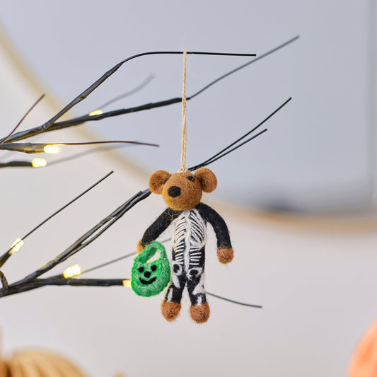 Felt Skeleton Bear Hanging Halloween Tree Decoration- 5 Inner Pack