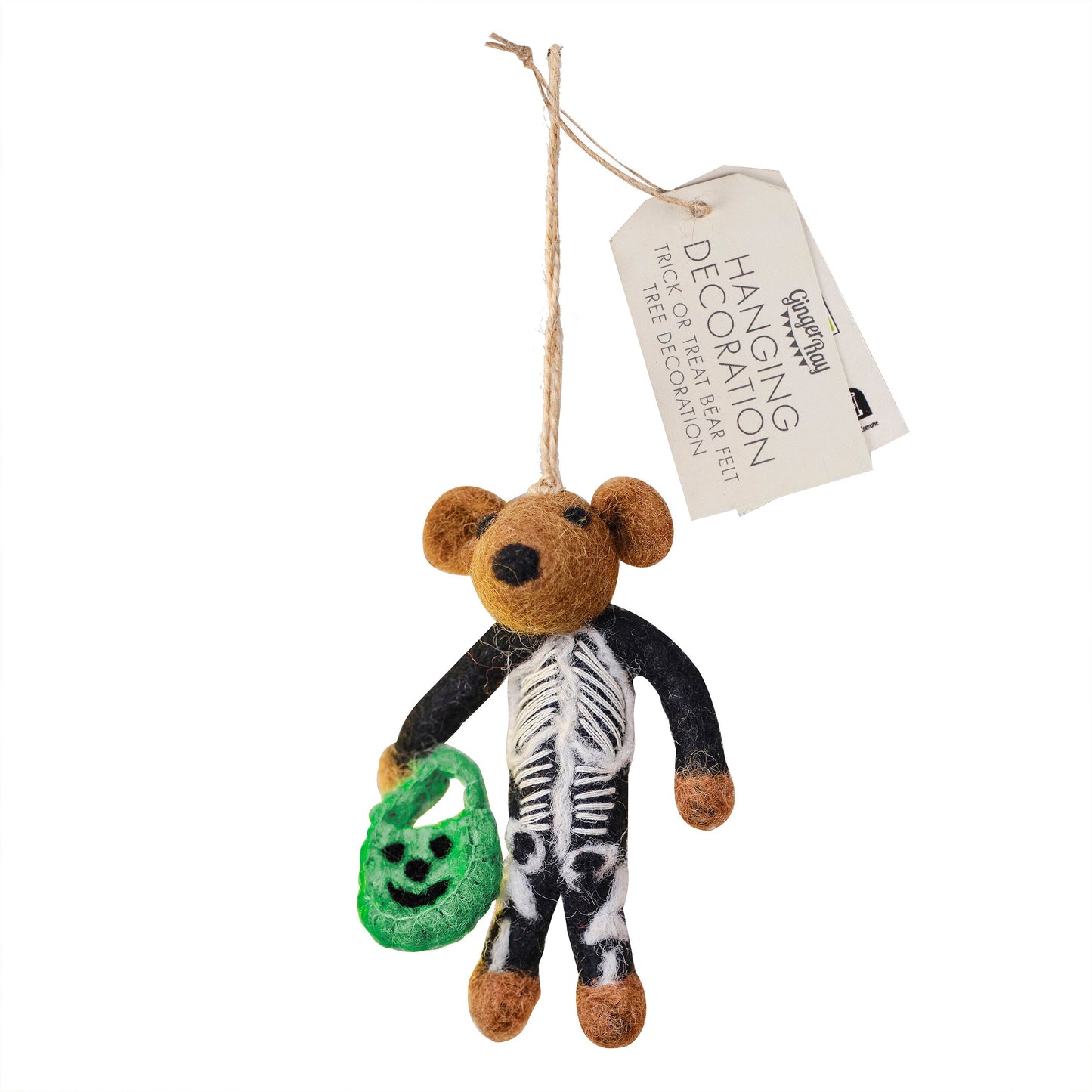 Felt Skeleton Bear Hanging Halloween Tree Decoration- 5 Inner Pack