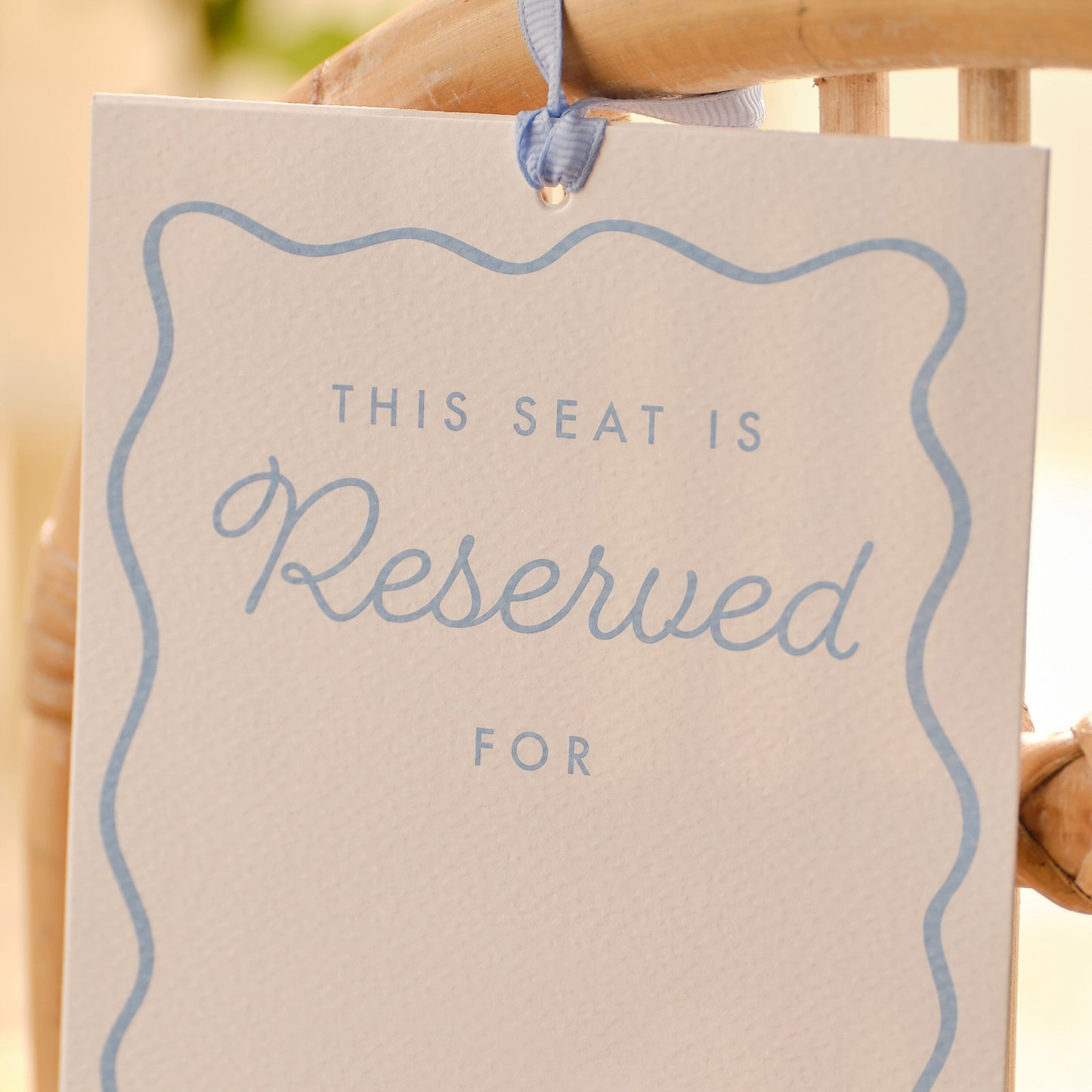 Cream and Blue Customisable Reserved Chair Wedding Signs- 5 Inner Pack