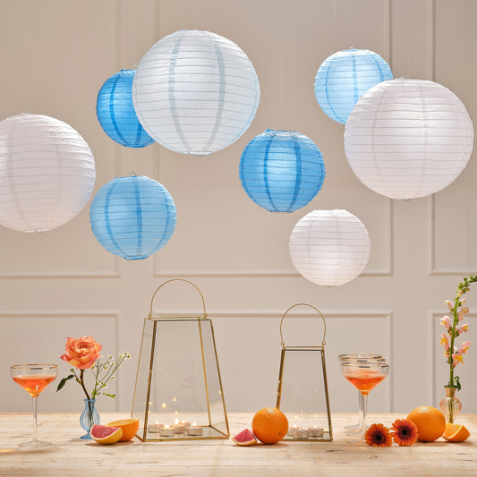 Blue and White Paper Lantern Hanging Decorations- 5 Inner Pack