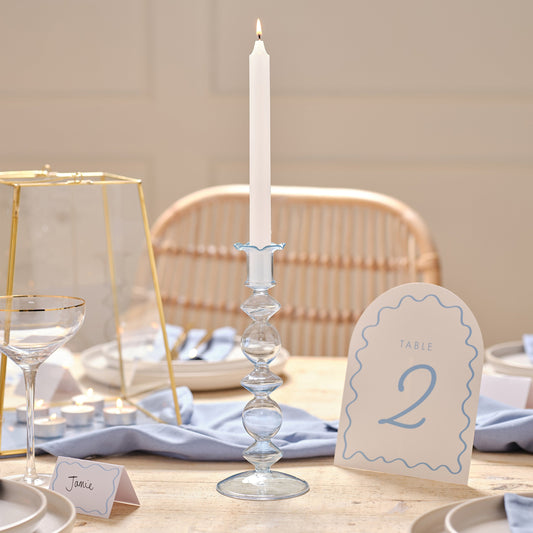 Large Blue Glass Bubble Dinner Candle Holder- 1 Inner Pack