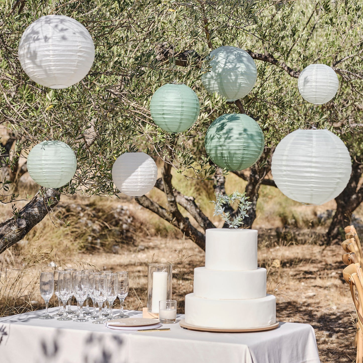 Sage & Cream Paper Lantern Hanging Decorations- 5 Inner Pack