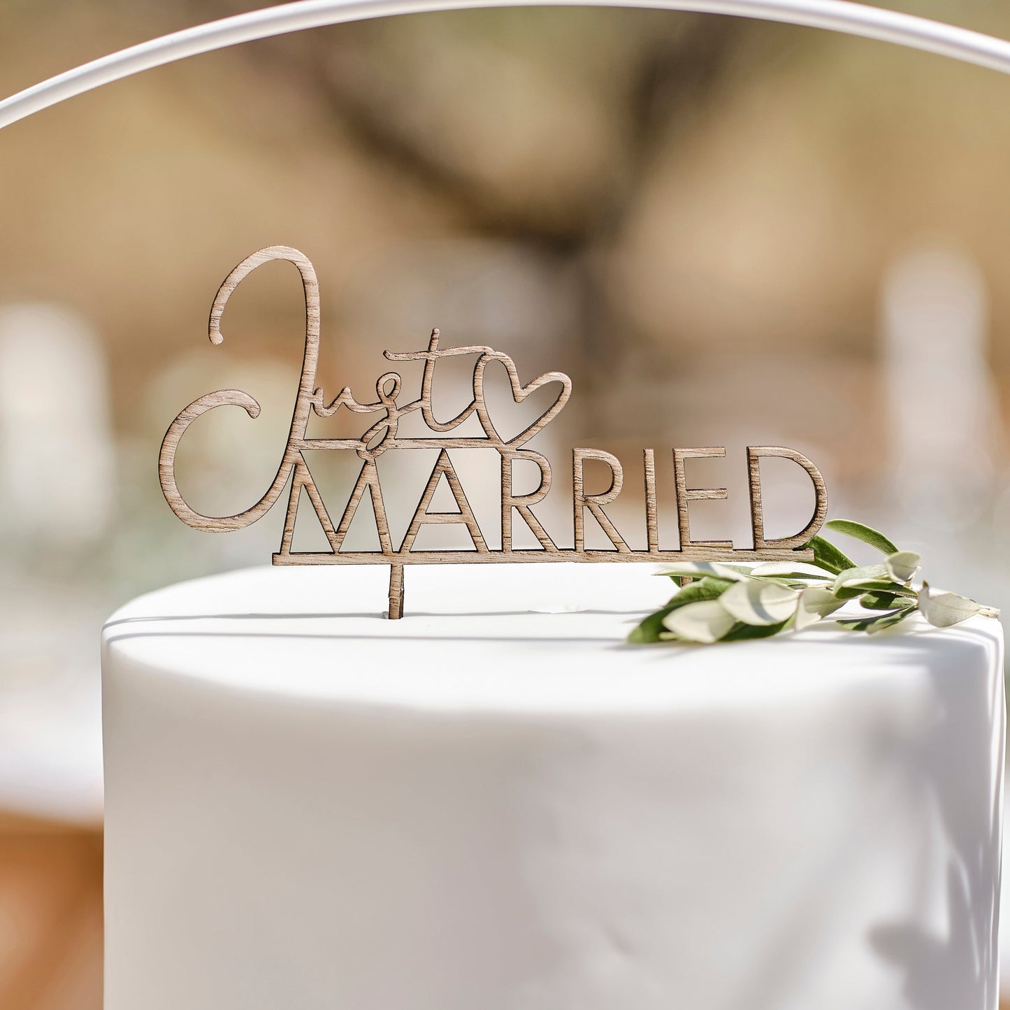 Wooden Just Married Wedding Cake Topper- 5 Inner Pack