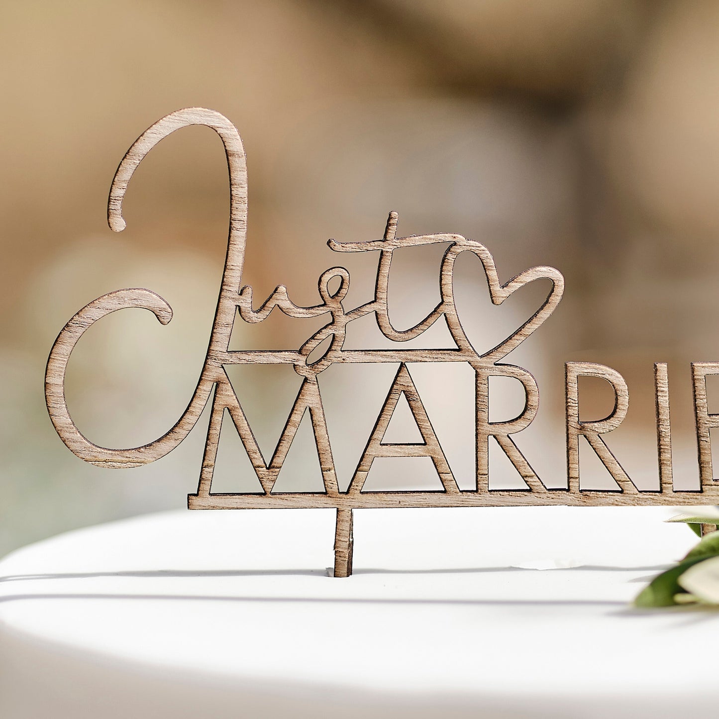 Wooden Just Married Wedding Cake Topper- 5 Inner Pack