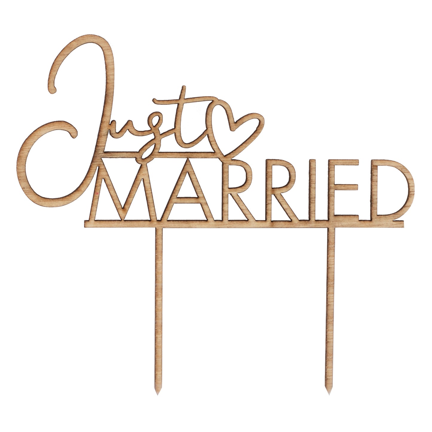 Wooden Just Married Wedding Cake Topper- 5 Inner Pack