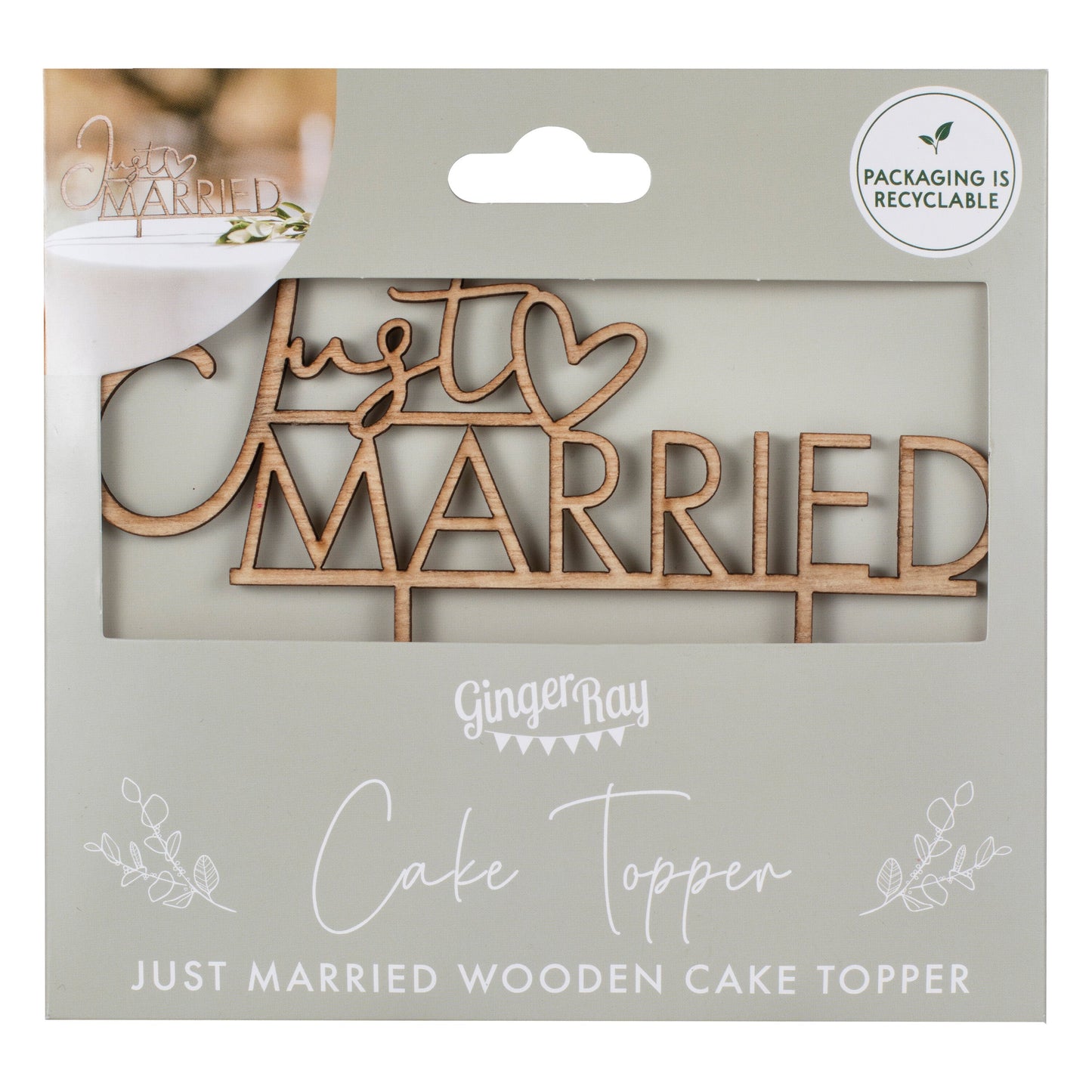 Wooden Just Married Wedding Cake Topper- 5 Inner Pack