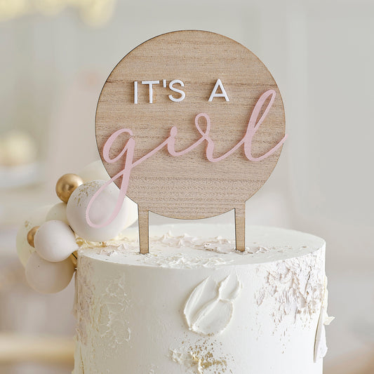 It's a Girl Wooden Baby Shower Cake Topper- 5 Inner Pack