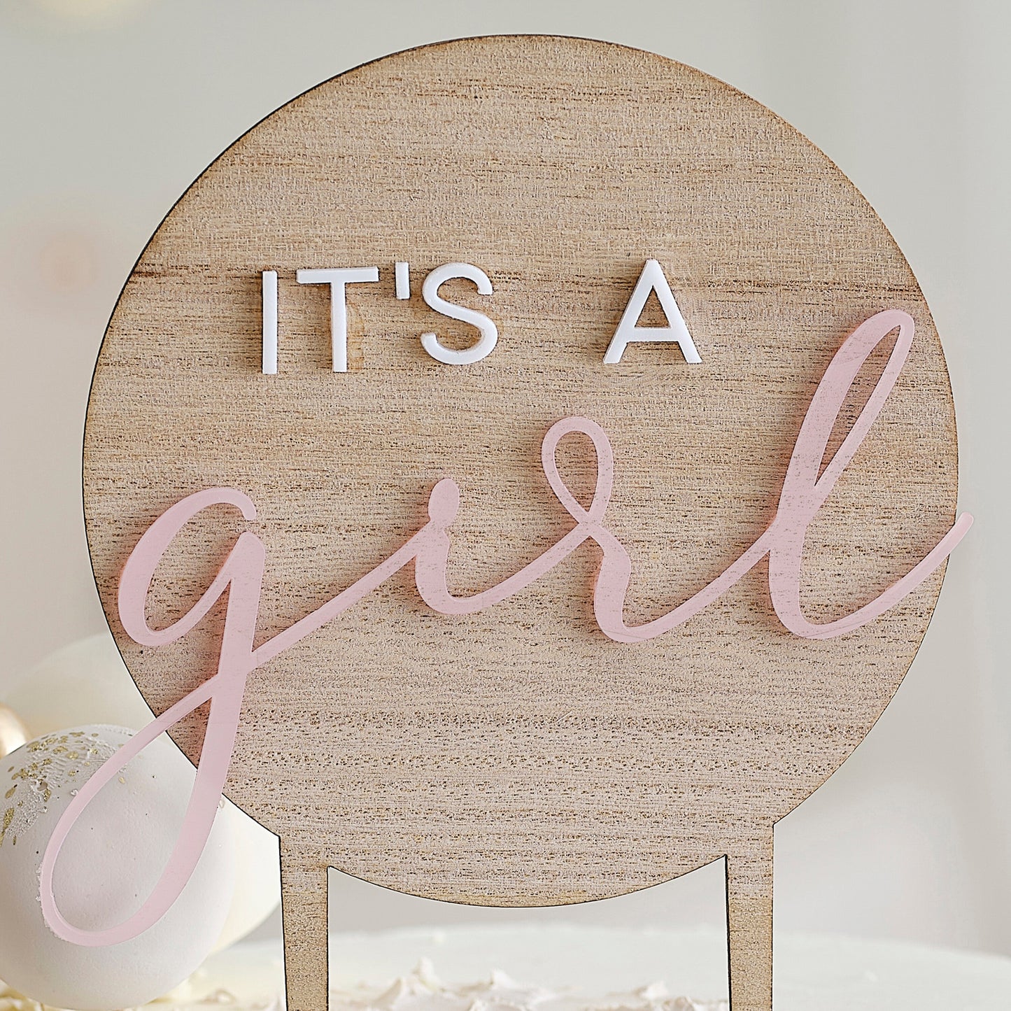 It's a Girl Wooden Baby Shower Cake Topper- 5 Inner Pack