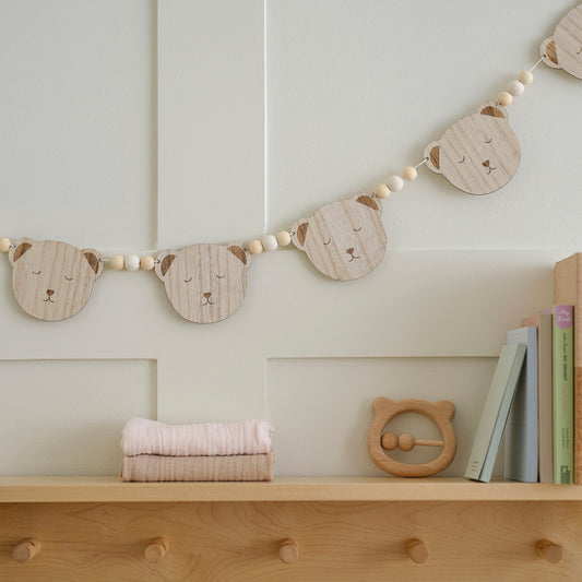 Wooden Teddy Face Baby Shower Bunting- 5 Inner Pack
