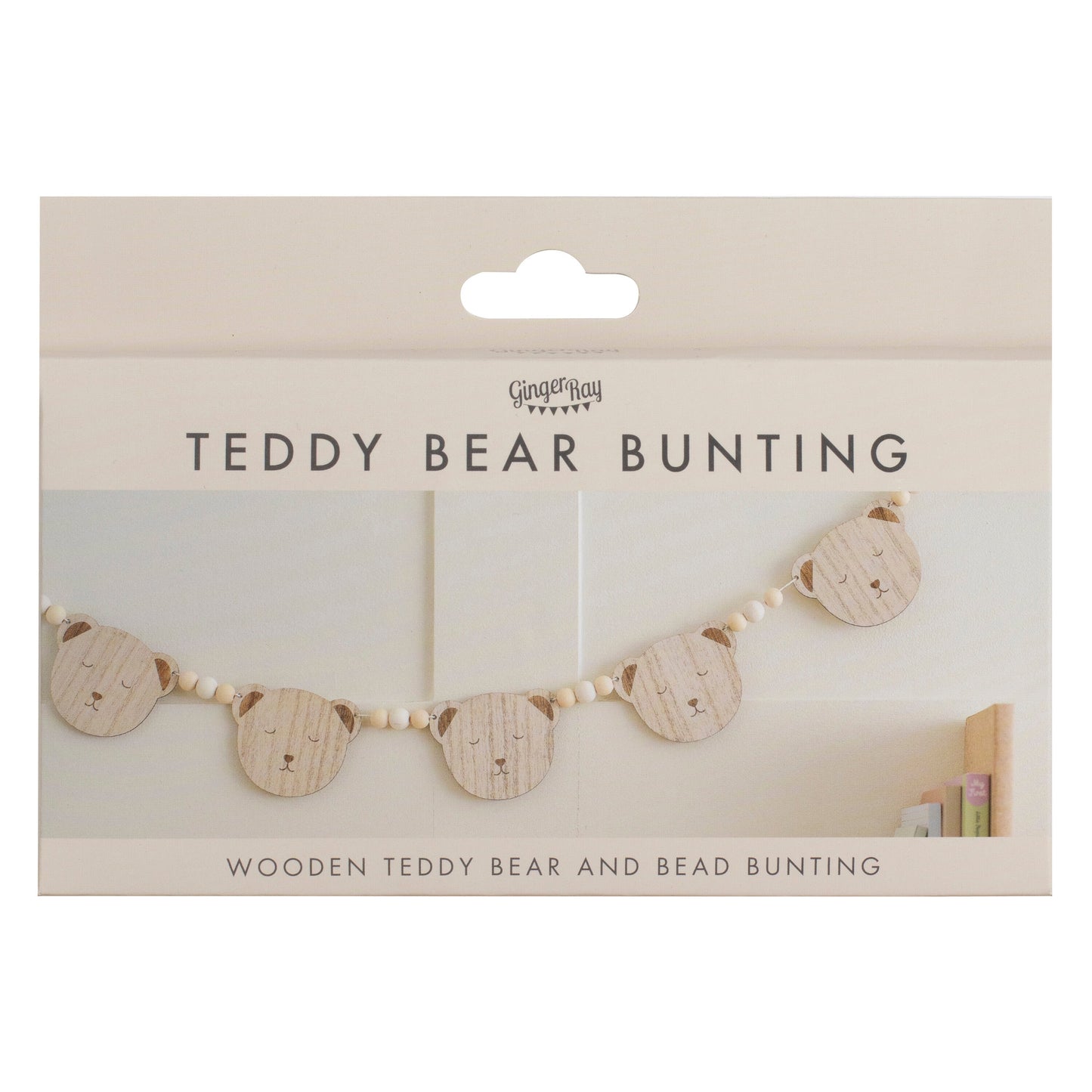 Wooden Teddy Face Baby Shower Bunting- 5 Inner Pack