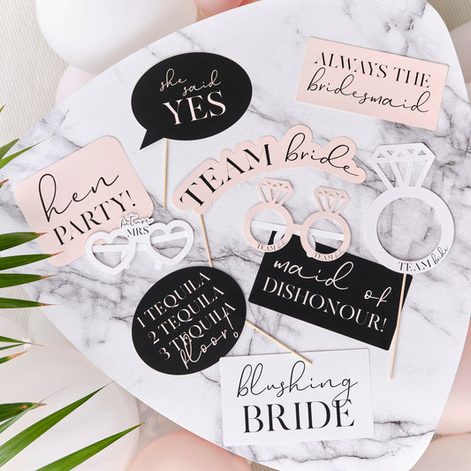 Pink, Black and White Hen Party Photo Booth Props- 5 Inner Pack
