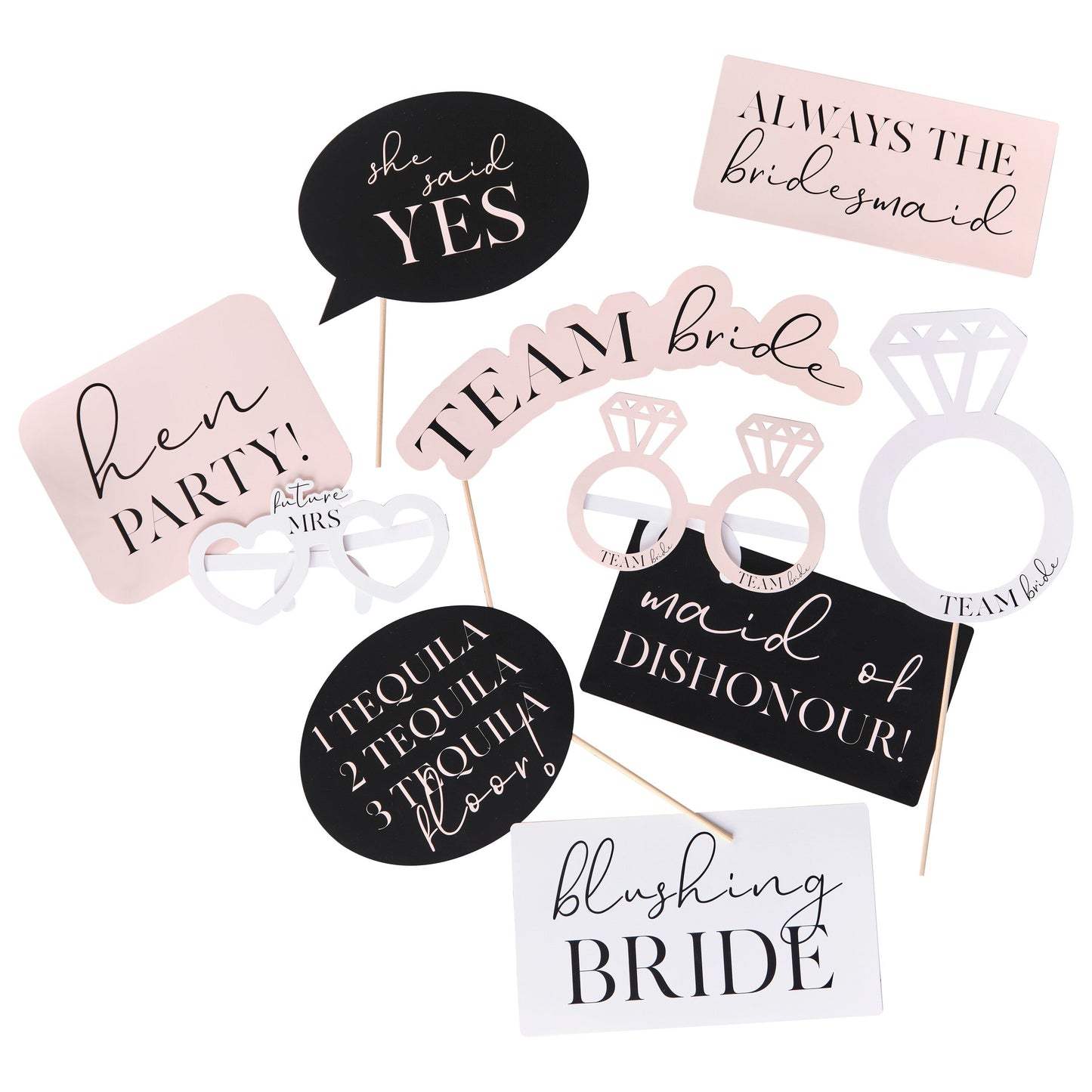 Pink, Black and White Hen Party Photo Booth Props- 5 Inner Pack