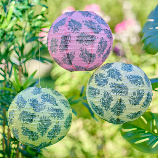 Hawaiian Palm Leaf Printed Hanging Lantern Decorations- 5 Inner Pack