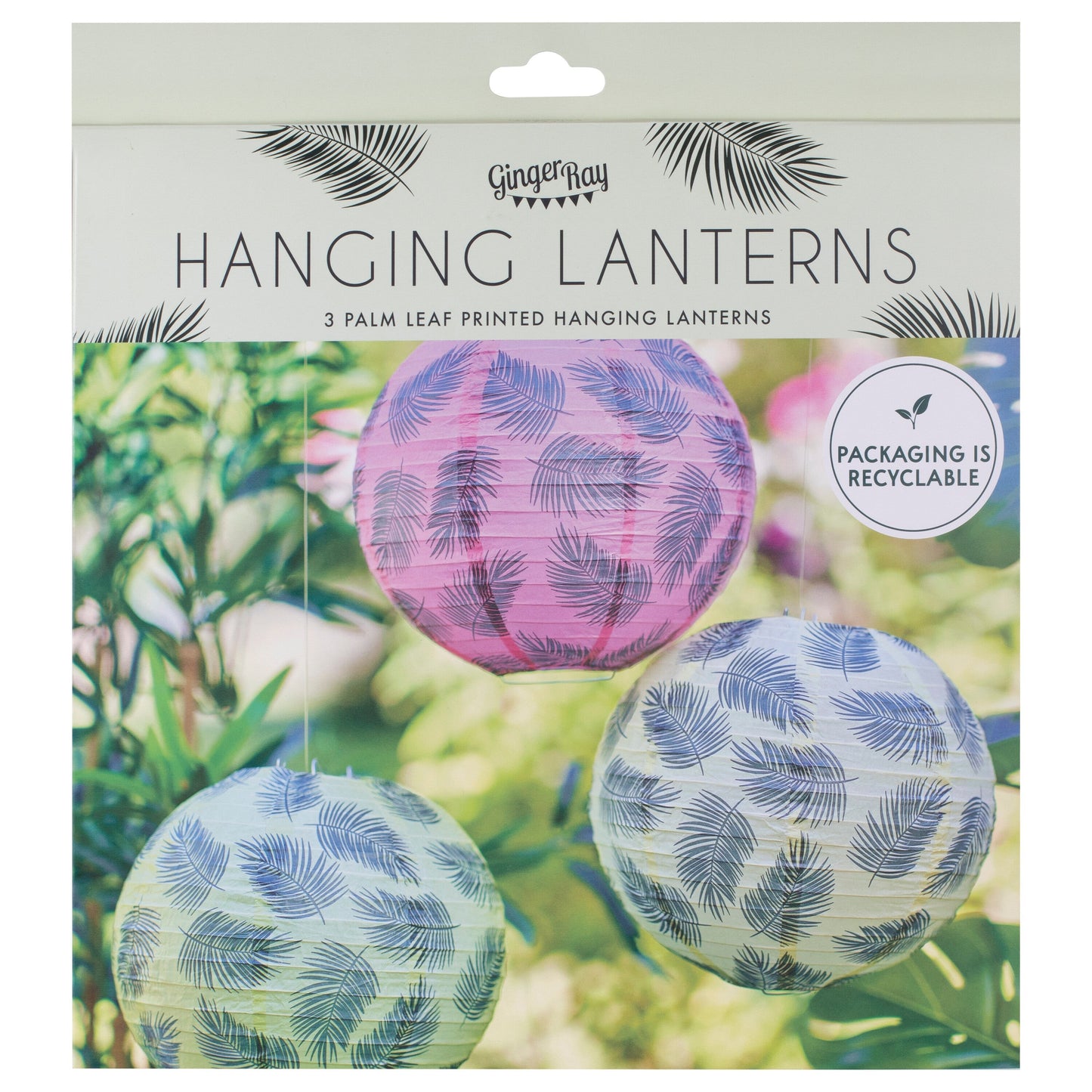 Hawaiian Palm Leaf Printed Hanging Lantern Decorations- 5 Inner Pack