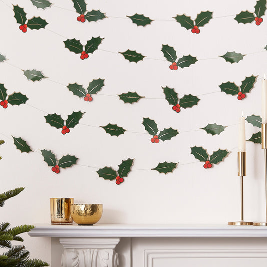 Foiled Holly Leaves Bunting Backdrop- 5 Inner Pack