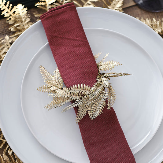 Gold Fern Wreath Christmas Table Napkin Rings- 5 Inner Pack