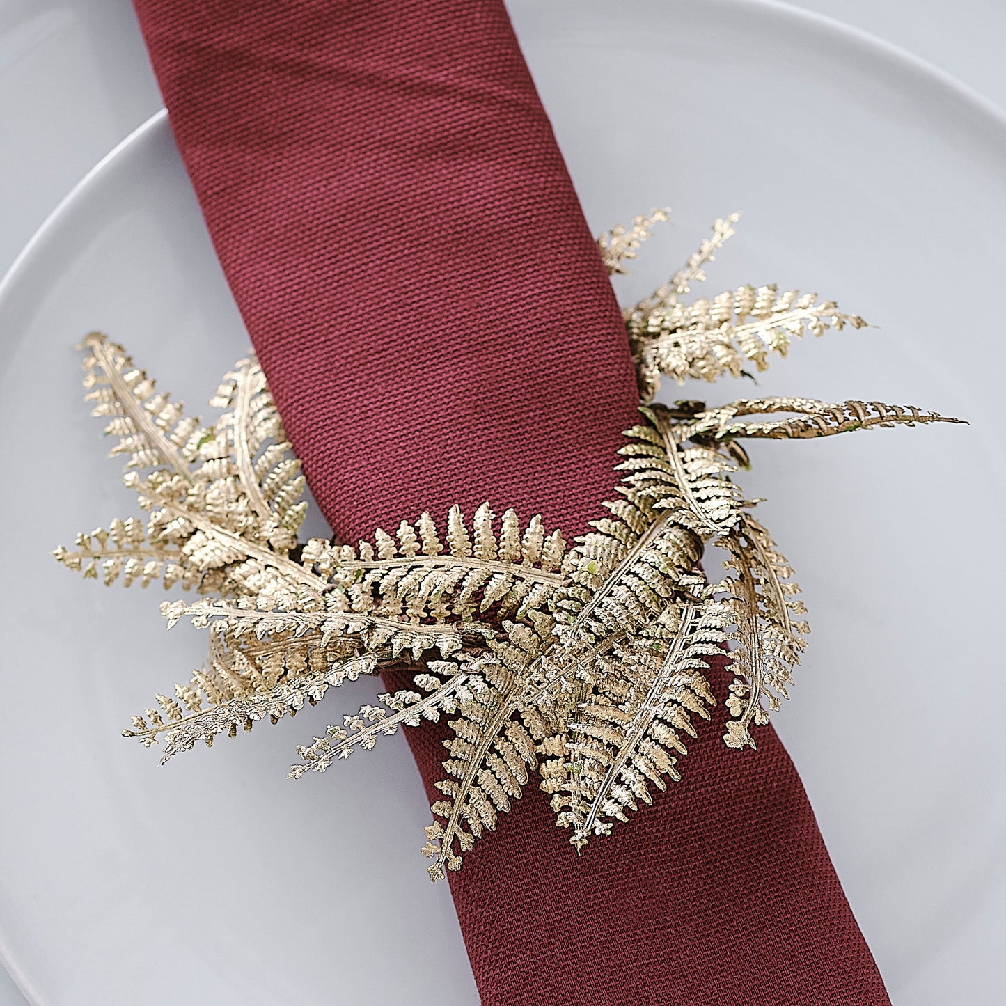 Gold Fern Wreath Christmas Table Napkin Rings- 5 Inner Pack