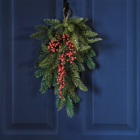 Foliage Christmas Door Swag with Berries- 6 Inner Pack