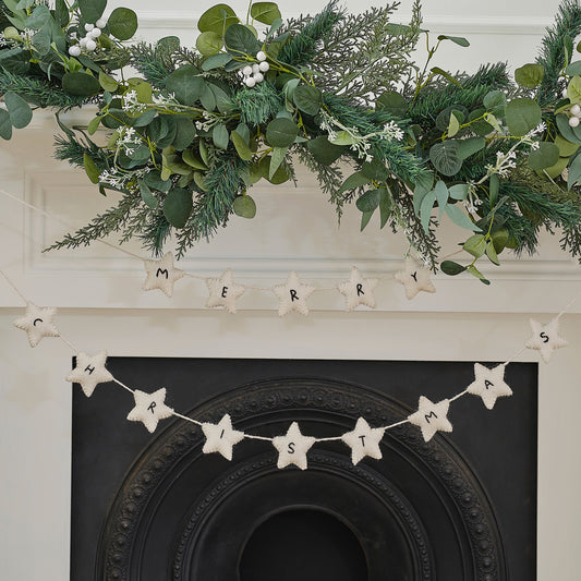 Felt White Star Merry Christmas Bunting- 5 Inner Pack