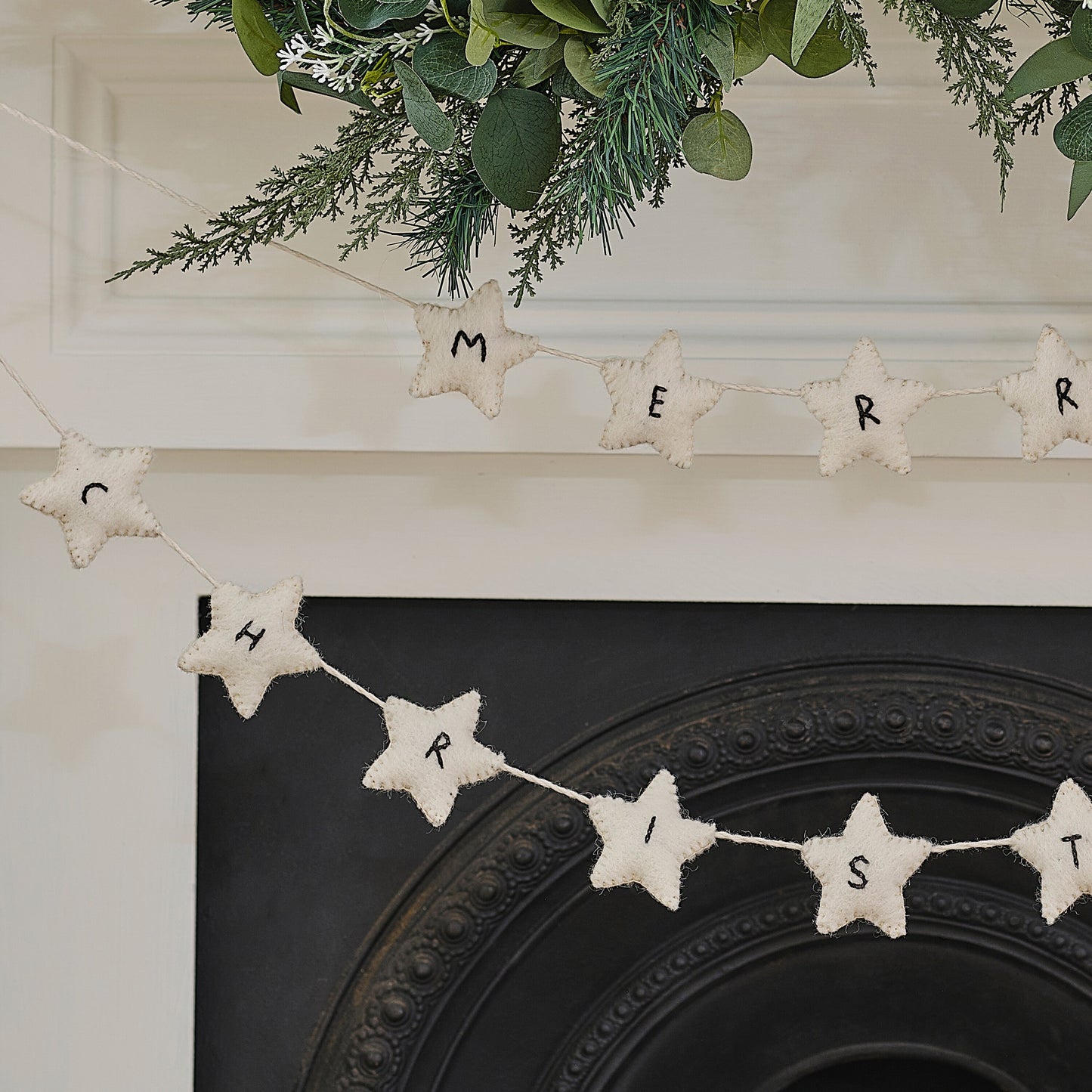 Felt White Star Merry Christmas Bunting- 5 Inner Pack
