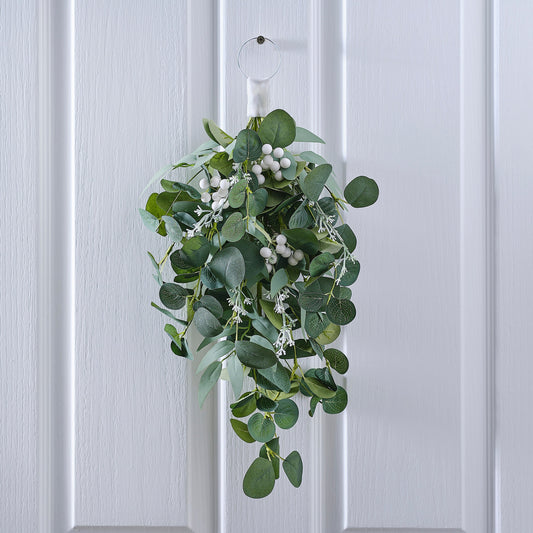 Eucalyptus and White Berries Christmas Door Swag- 5 Inner Pack