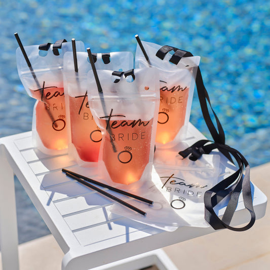 Team Bride Hen Party Drink Pouch with Straw and Lanyard- 5 Inner Pack
